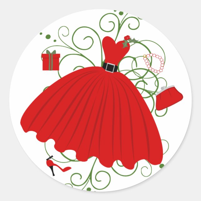 Sticker Rond Belle robe de Noël (Devant)