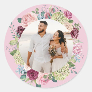 Sticker Rond Belle Rose de rose pâle Photo Mariage
