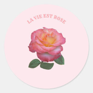 Sticker Rond Belle rose rose rose