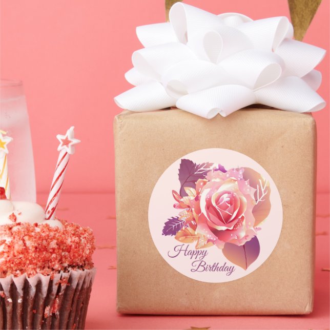 Sticker Rond Belle rose rose simple (Fête)