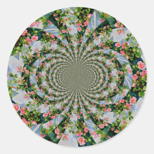 Sticker Rond Belle roses roses rouges rétro aquarelle fleurie