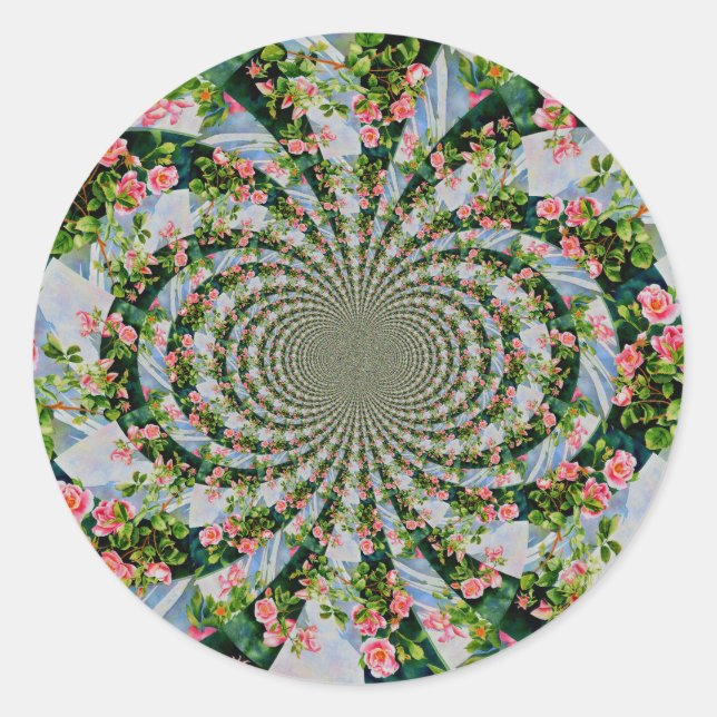 Sticker Rond Belle roses roses rouges rétro aquarelle fleurie (Devant)