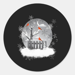 Sticker Rond Belle scène d'hiver du Cardinal Rouge