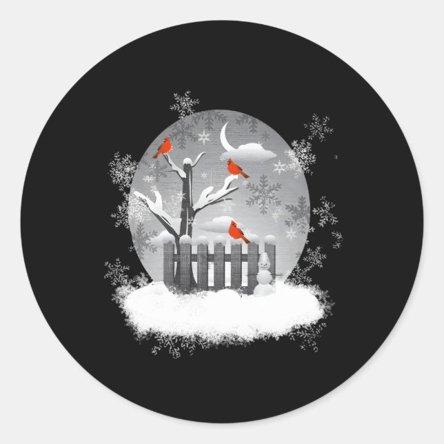 Sticker Rond Belle scène d'hiver du Cardinal Rouge (Devant)