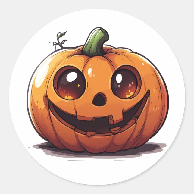 Sticker Rond Belle sculpture de dessin animé citrouille Hallowe (Devant)