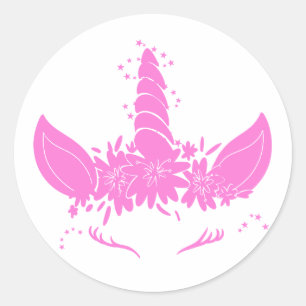 Sticker Rond Belle tête de licorne - Choisir la couleur arrière