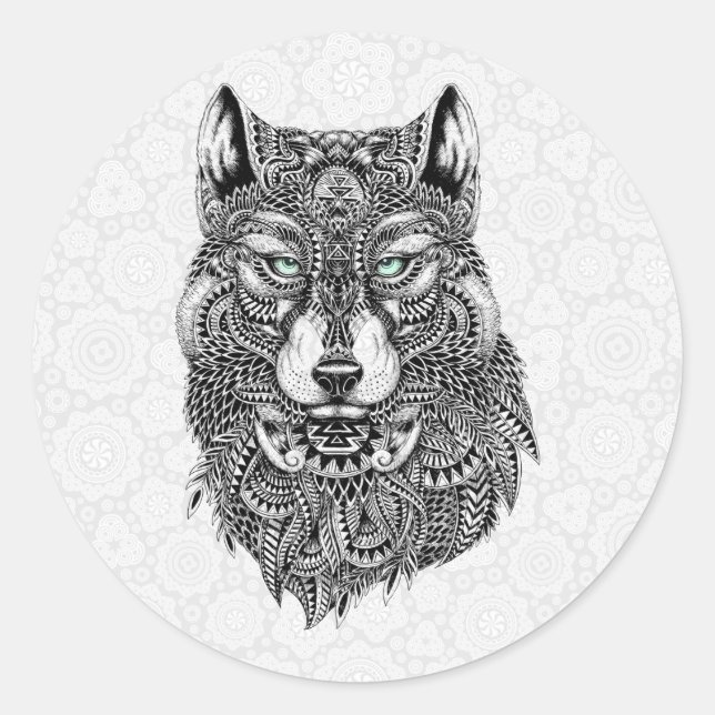 Sticker Rond Belle tête de loup Illustration détaillée (Devant)