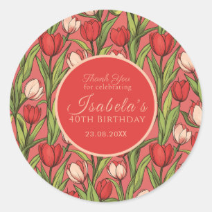 Sticker Rond Belle Tulipe Florale 80e Anniversaire