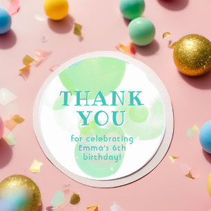 Sticker Rond Belles bulles vertes et bleues Merci d'anniversair