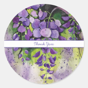 Sticker Rond Belles Fleurs De Wisteria En Aquarelle