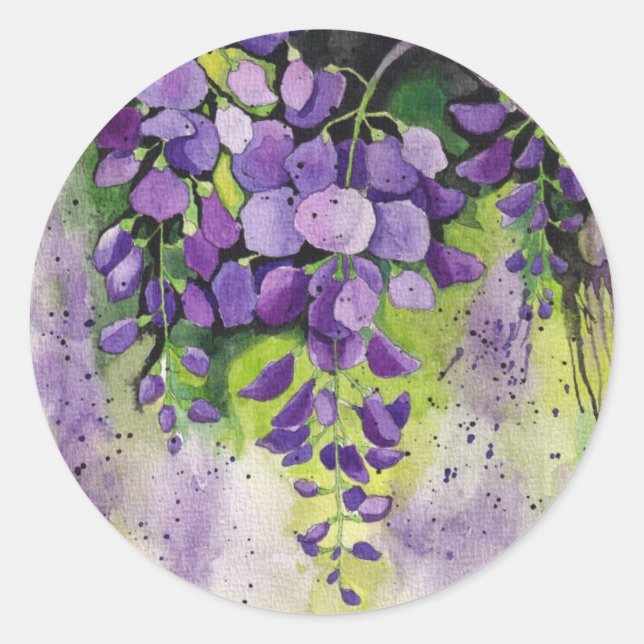 Sticker Rond Belles Fleurs De Wisteria En Aquarelle (Devant)