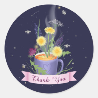 Sticker Rond Belles Fleurs d'été de la Coupe de Thé