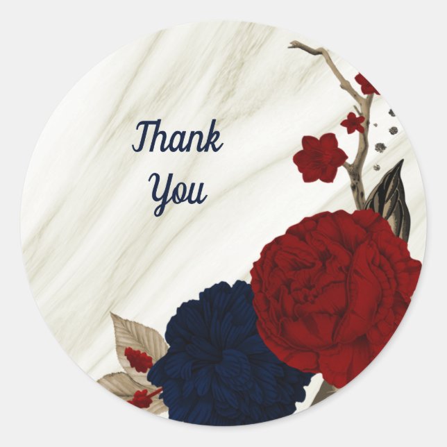 Sticker Rond Belles fleurs rouges et marines botaniques (Devant)