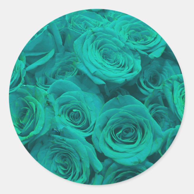Sticker Rond Belles fleurs turquoises roses turquoises (Devant)
