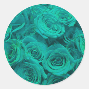 Sticker Rond Belles fleurs turquoises roses turquoises