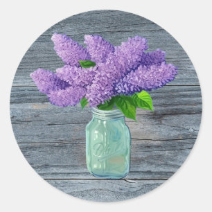 Sticker Rond Belles Lilacs En Mason Jar Rustique