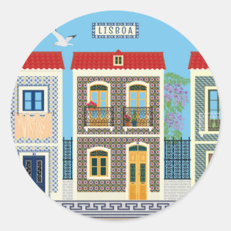 Sticker Rond Belles maisons portugaises avec tuiles ou azulejos