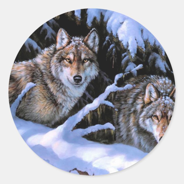 Sticker Rond Belles Peintures Deux Loups (Devant)