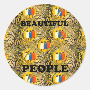 Sticker Rond Belles Personnes Couleurs Motif Traditionnelles Af