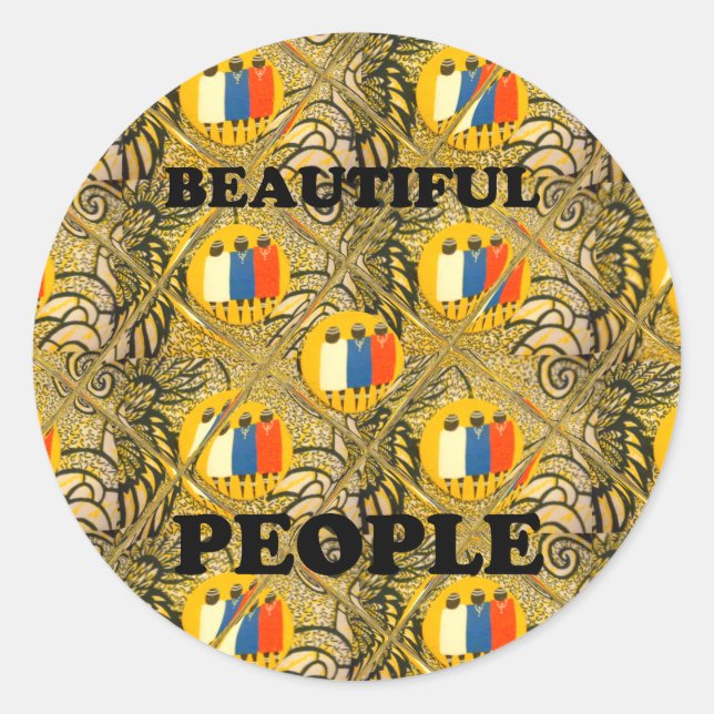 Sticker Rond Belles Personnes Couleurs Motif Traditionnelles Af (Devant)