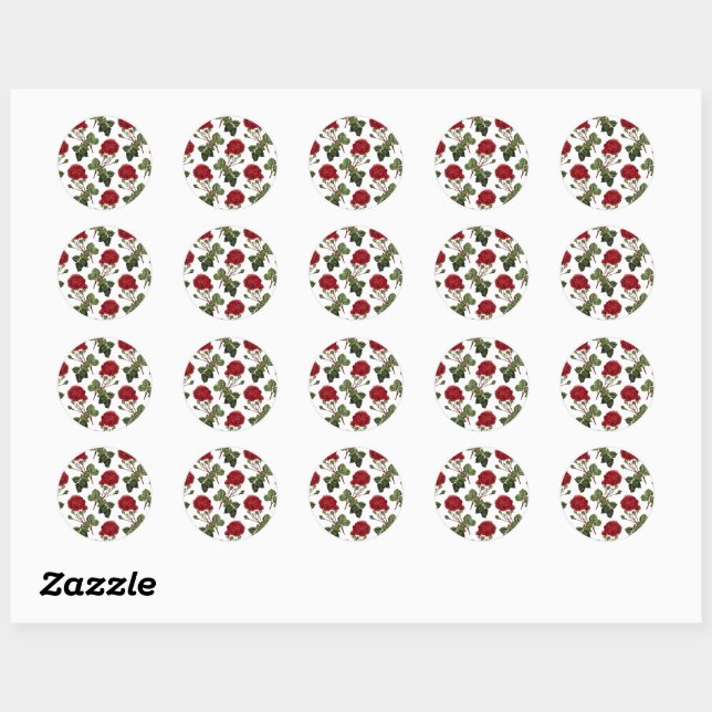 Sticker Rond Belles Roses Rouges (Feuille)