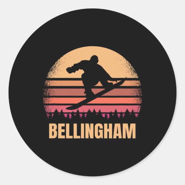 Sticker Rond Bellingham Washington Snowboard Snow Boarder Re (Devant)