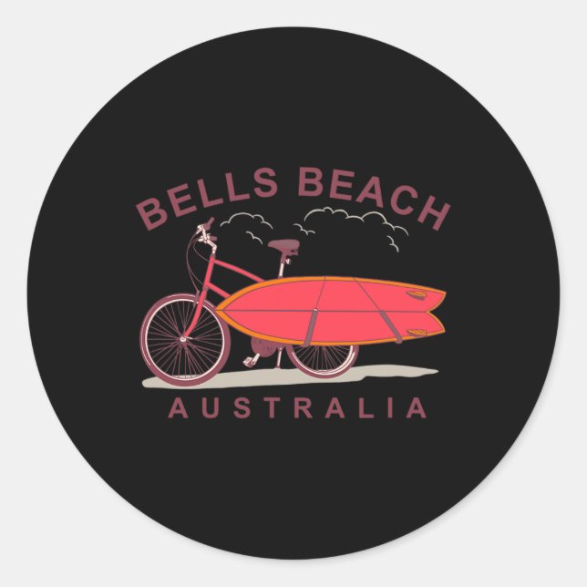 Sticker Rond Bells Beach Australia Surfboard Bike Surfer  (Devant)