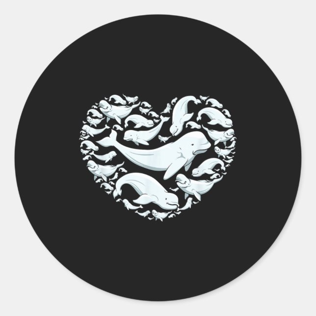 Sticker Rond Beluga Whales Valentine Days For Kids Boy Girl Men (Devant)