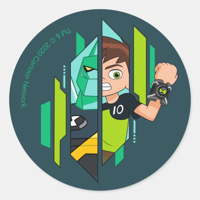 Sticker Rond Ben 10 Transformation de l'ADN de Diamondhead (Devant)