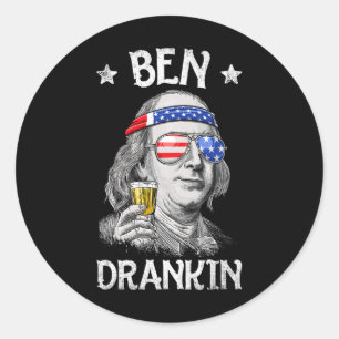Sticker Rond Ben Drankin 4 juillet Benjamin Franklin Men Amer