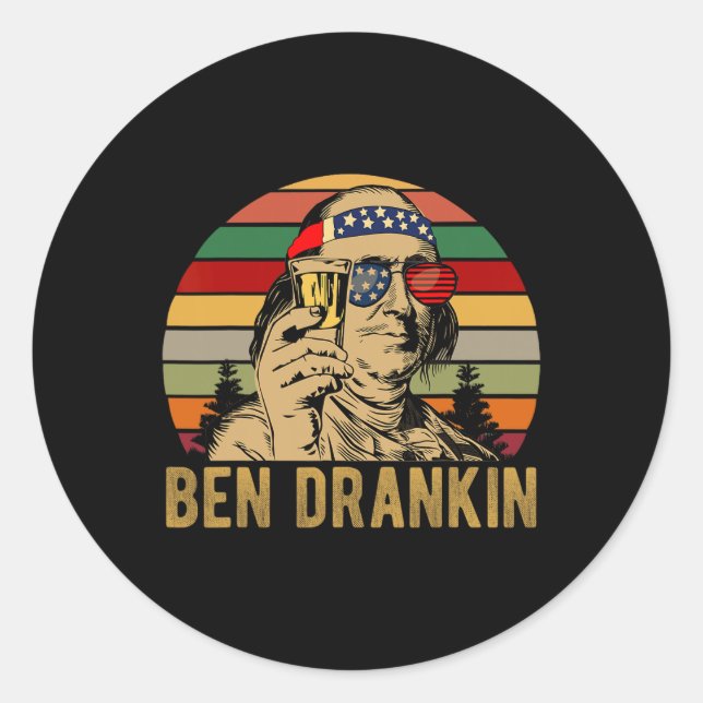 Sticker Rond Ben Drankin 4 juillet Drapeau Vintage (Devant)
