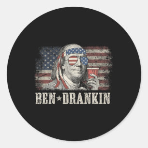 Sticker Rond Ben Drankin Beer 4 juillet Drapeau Vintage Drôle 