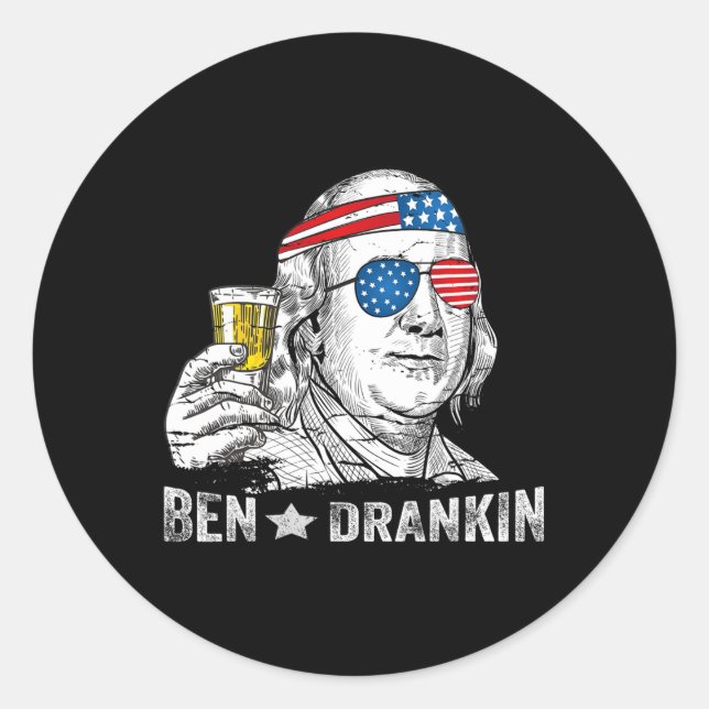 Sticker Rond Ben Drankin - Benjamin Franklin Boire Beer - 4t (Devant)