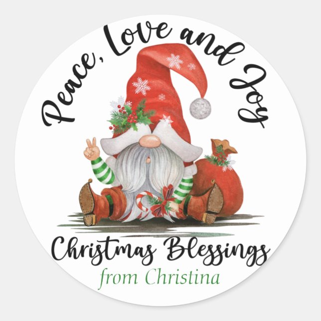 Sticker Rond Bénédiction de Noël Gnome mignonne Cadeau personna (Devant)