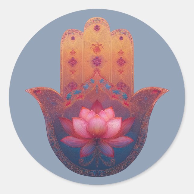 Sticker Rond Bénédiction du Lotus | Main de Hamsa (Devant)