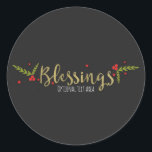 Sticker Rond Bénédictions Black Gold & Red Christmas Holiday<br><div class="desc">Blessings Black Gold & Red Christmas Holiday Stickers. Cartes de correspondance et autres éléments disponibles.P</div>