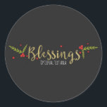 Sticker Rond Bénédictions Black Gold & Red Christmas Holiday<br><div class="desc">Blessings Black Gold & Red Christmas Holiday Stickers. Cartes de correspondance et autres éléments disponibles.P</div>