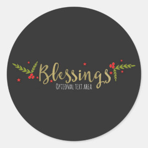 Sticker Rond Bénédictions Black Gold & Red Christmas Holiday