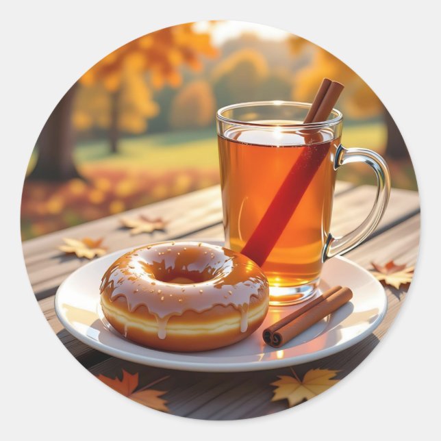 Sticker Rond Bénédictions d'Automne | Cidre et Donut (Devant)