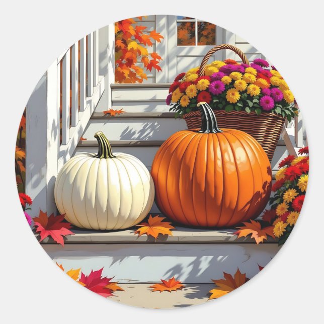 Sticker Rond Bénédictions d'automne | Filles, Citrouilles et fe (Devant)