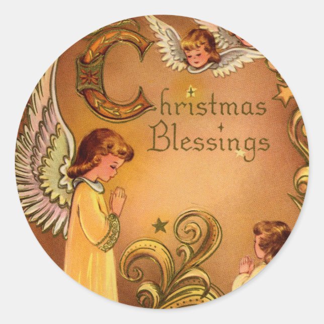Sticker Rond Bénédictions de Noël angéliques (Devant)