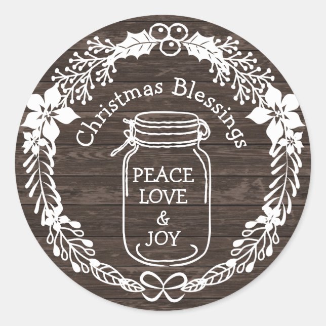 Sticker Rond Bénédictions de Noël Paix Amour Joie Mason Jar (Devant)