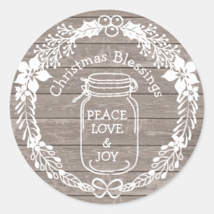 Sticker Rond Bénédictions de Noël Paix Amour Joie Mason Jar