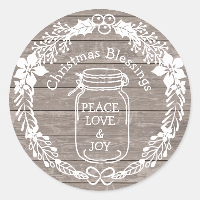 Sticker Rond Bénédictions de Noël Paix Amour Joie Mason Jar (Devant)