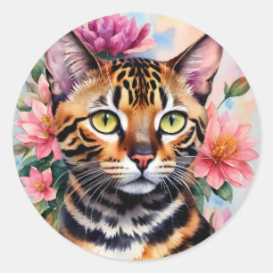 Sticker Rond Bengale Chat Floral Art