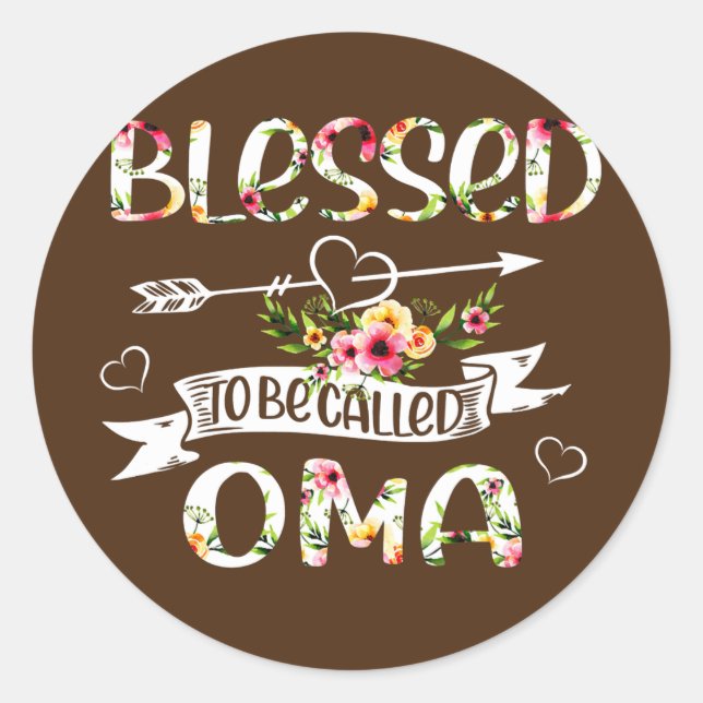 Sticker Rond Béni d'être appelé Oma Floral Funny Grand-mère (Devant)