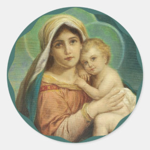 Sticker Rond Béni Mère tenant le Bébé Jésus