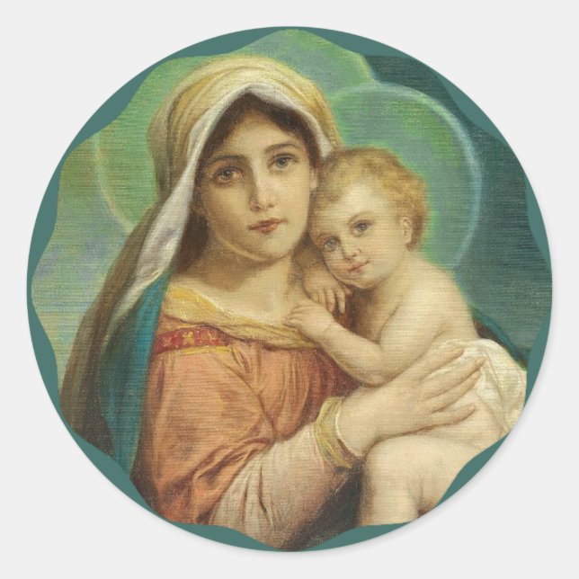 Sticker Rond Béni Mère tenant le Bébé Jésus (Devant)