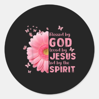 Sticker Rond Béni Par Dieu Aimé Par Jésus Fleur Christian Cro