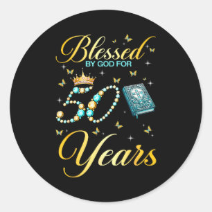 Sticker Rond Béni par Dieu pendant 50 ans chrétien 50e annivers